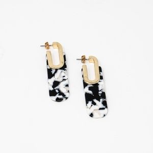 marble hoop abstract modern earring gold acrylic